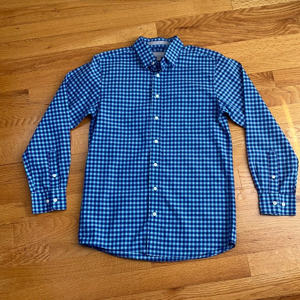 Blue checked Boy’s Nordstrom Button Up Dress Shirt.  Size 14. 100% Cotton.